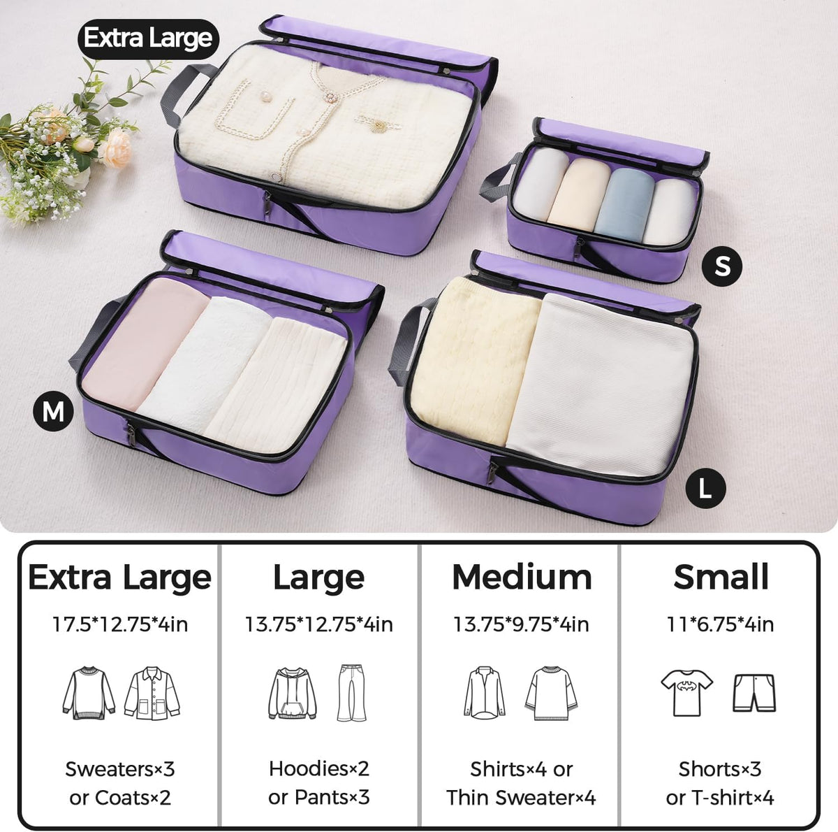 4 Set/6 Set/8 Set Compression Packing Cubes Travel Accessories Expandable Packing Organizers (Half Mesh, 6-Black) - Colors A