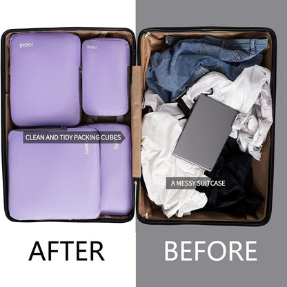 4 Set/6 Set/8 Set Compression Packing Cubes Travel Accessories Expandable Packing Organizers (Half Mesh, 6-Black) - Colors A