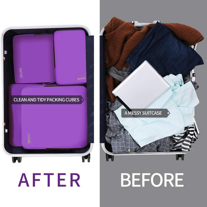4 Set/6 Set/8 Set Compression Packing Cubes Travel Accessories Expandable Packing Organizers (Half Mesh, 6-Black) - Colors A