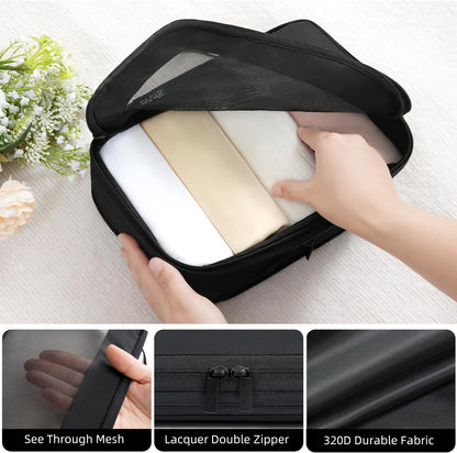4 Set/6 Set/8 Set Compression Packing Cubes Travel Accessories Expandable Packing Organizers (Half Mesh, 6-Black) - Colors A