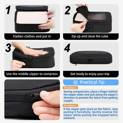 4 Set/6 Set/8 Set Compression Packing Cubes Travel Accessories Expandable Packing Organizers (Half Mesh, 6-Black) - Colors A