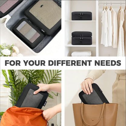 4 Set/6 Set/8 Set Compression Packing Cubes Travel Accessories Expandable Packing Organizers (Half Mesh, 6-Black) - Colors A