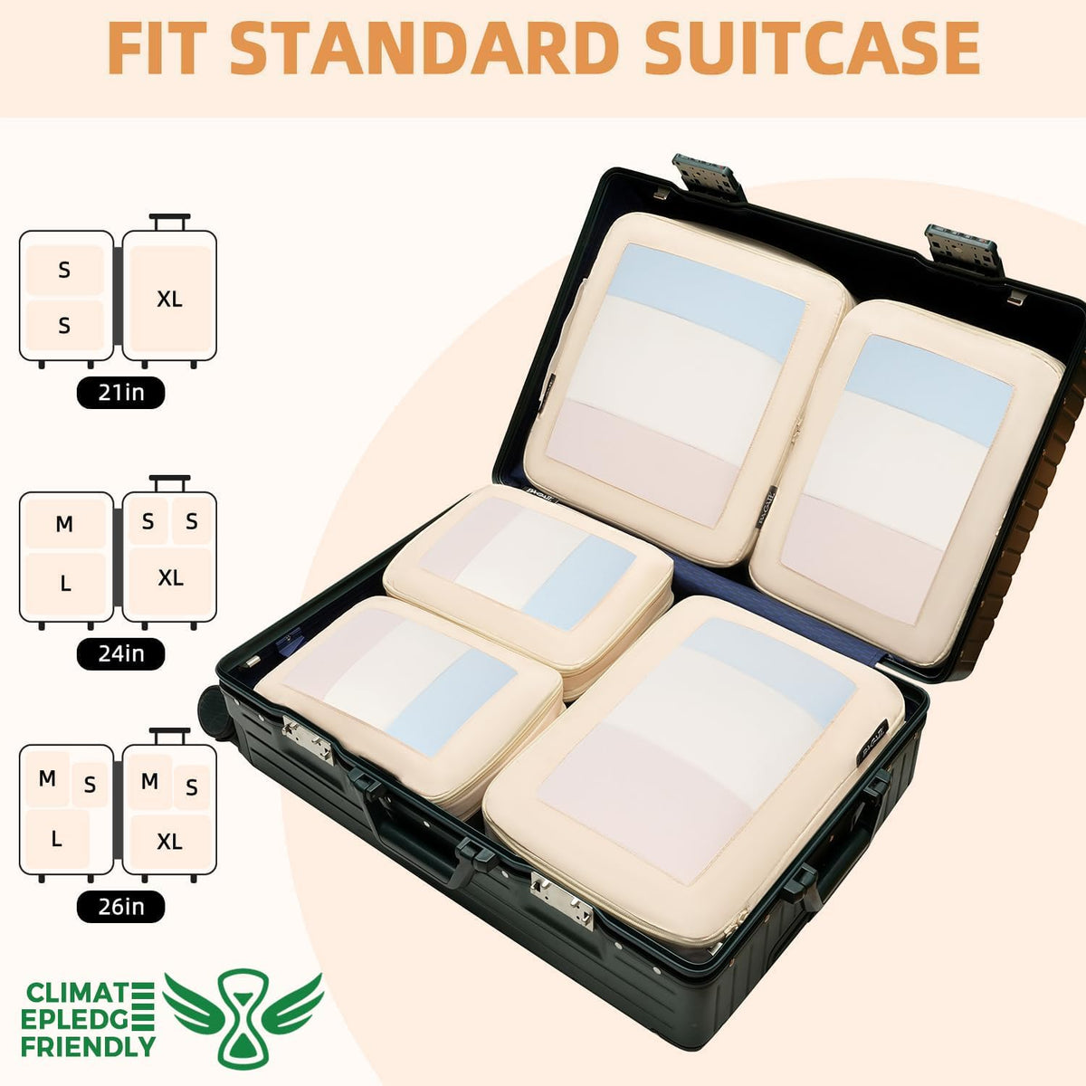 4 Set/6 Set/8 Set Compression Packing Cubes Travel Accessories Expandable Packing Organizers (Half Mesh, 6-Black) - Colors A