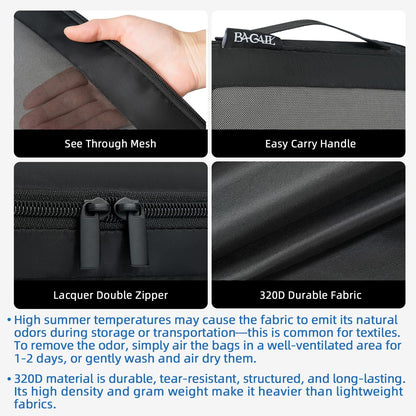 4 Set/6 Set/8 Set Compression Packing Cubes Travel Accessories Expandable Packing Organizers (Half Mesh, 6-Black) - Colors A