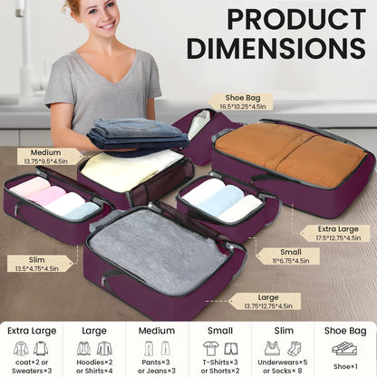 4 Set/6 Set/8 Set Compression Packing Cubes Travel Accessories Expandable Packing Organizers (Half Mesh, 6-Black) - Colors A