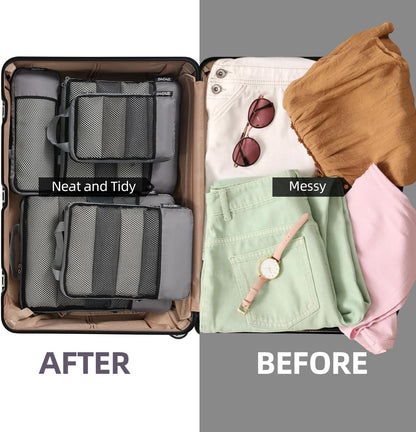 4 Set/6 Set/8 Set Compression Packing Cubes Travel Accessories Expandable Packing Organizers (Half Mesh, 6-Black) - Colors A