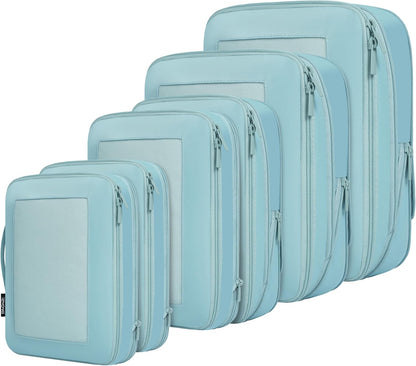 4 Set/6 Set/8 Set Compression Packing Cubes Travel Accessories Expandable Packing Organizers (Half Mesh, 6-Black) - Colors A