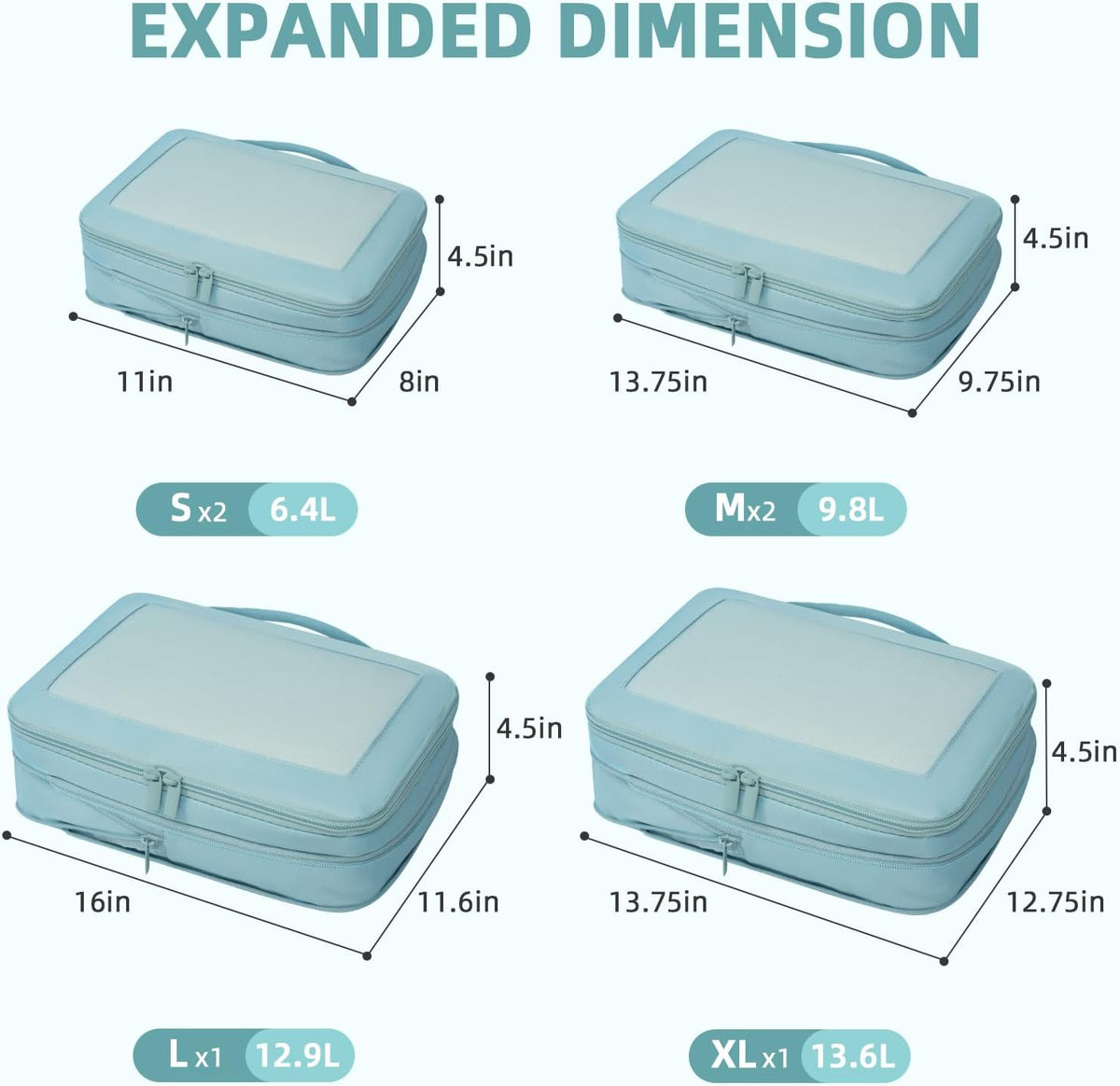 4 Set/6 Set/8 Set Compression Packing Cubes Travel Accessories Expandable Packing Organizers (Half Mesh, 6-Black) - Colors A