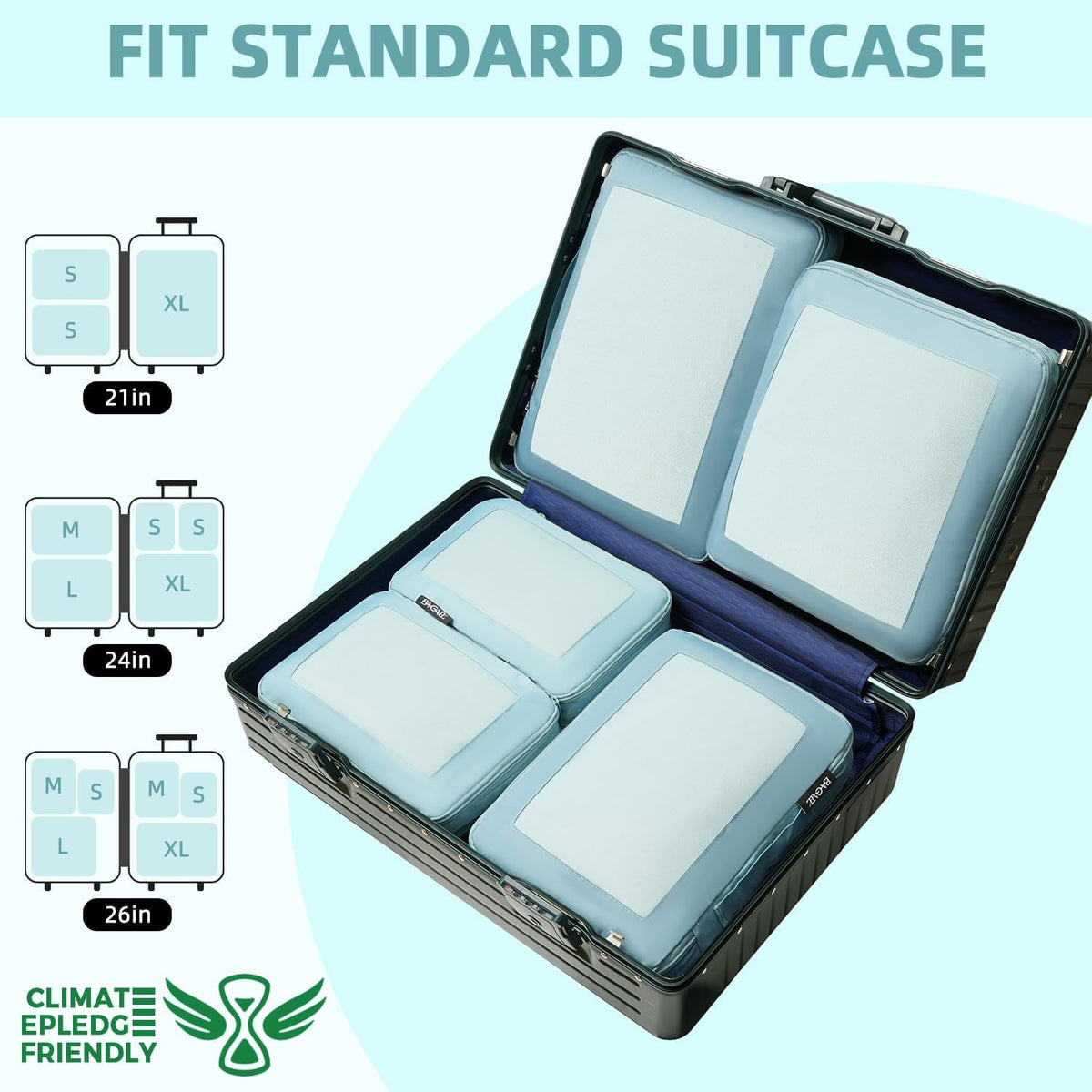 4 Set/6 Set/8 Set Compression Packing Cubes Travel Accessories Expandable Packing Organizers (Half Mesh, 6-Black) - Colors A