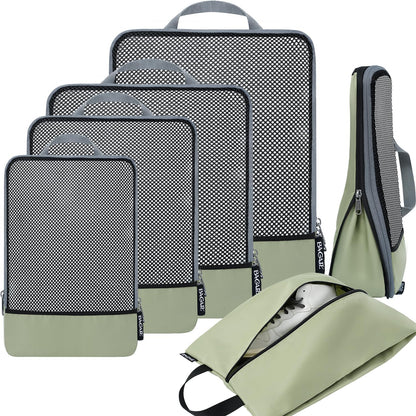 4 Set/6 Set/8 Set Compression Packing Cubes Travel Accessories Expandable Packing Organizers (Half Mesh, 6-Black) - Colors A