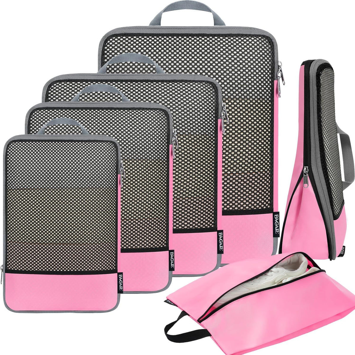 4 Set/6 Set/8 Set Compression Packing Cubes Travel Accessories Expandable Packing Organizers (Half Mesh, 6-Black) - Colors A