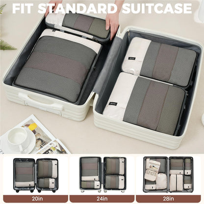 4 Set/6 Set/8 Set Compression Packing Cubes Travel Accessories Expandable Packing Organizers (Half Mesh, 6-Black) - Colors A