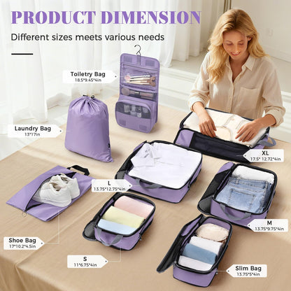 4 Set/6 Set/8 Set Compression Packing Cubes Travel Accessories Expandable Packing Organizers (Half Mesh, 6-Black) - Colors A