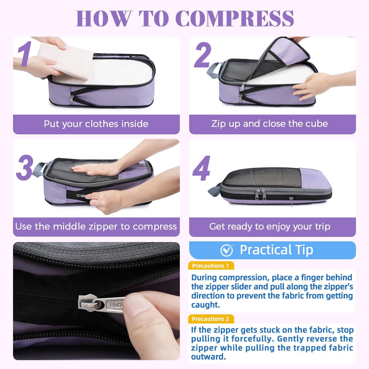 4 Set/6 Set/8 Set Compression Packing Cubes Travel Accessories Expandable Packing Organizers (Half Mesh, 6-Black) - Colors A
