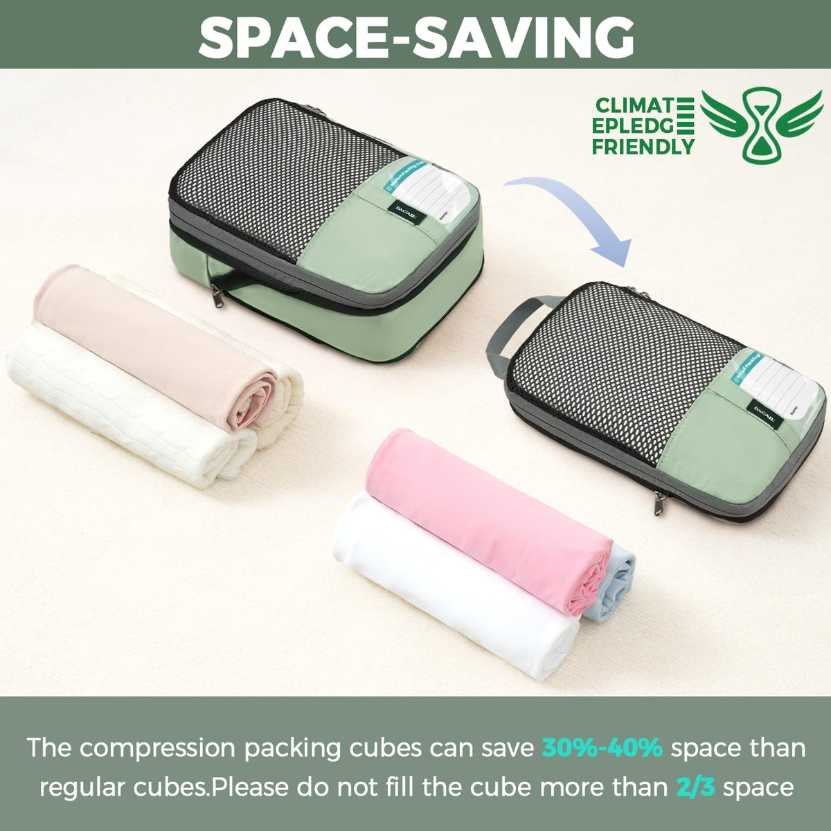 4 Set/6 Set/8 Set Compression Packing Cubes Travel Accessories Expandable Packing Organizers (Half Mesh, 6-Black) - Colors A
