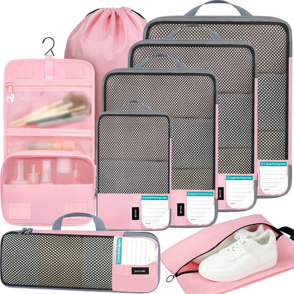 4 Set/6 Set/8 Set Compression Packing Cubes Travel Accessories Expandable Packing Organizers (Half Mesh, 6-Black) - Colors A