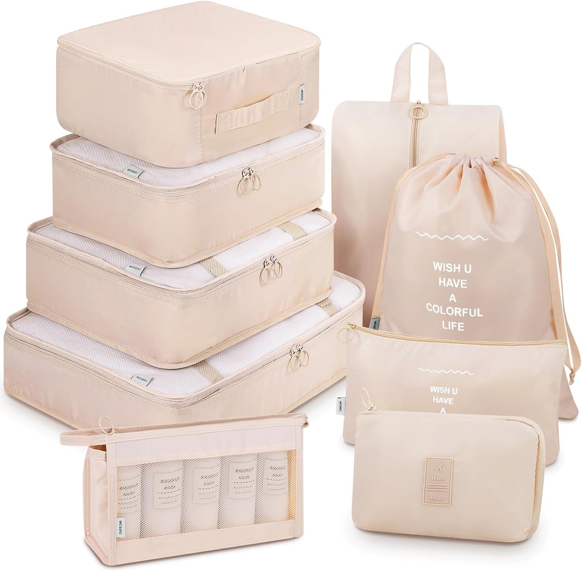 9 Set Packing Cubes with Shoe Bag & Electronics Bag - Luggage Organizers Suitcase Travel Accessories
