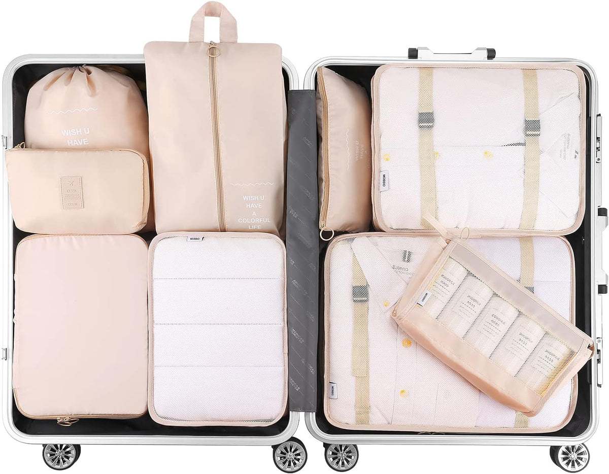 9 Set Packing Cubes with Shoe Bag & Electronics Bag - Luggage Organizers Suitcase Travel Accessories