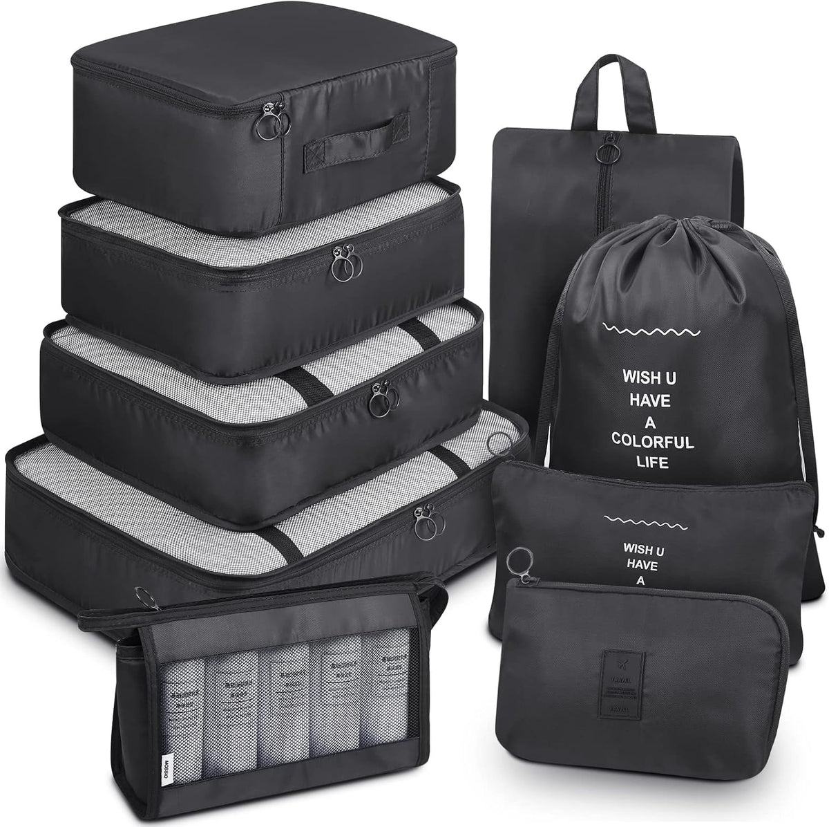 9 Set Packing Cubes with Shoe Bag & Electronics Bag - Luggage Organizers Suitcase Travel Accessories
