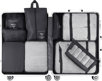 9 Set Packing Cubes with Shoe Bag & Electronics Bag - Luggage Organizers Suitcase Travel Accessories