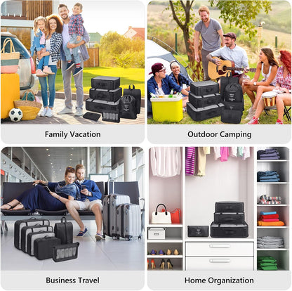 9 Set Packing Cubes with Shoe Bag & Electronics Bag - Luggage Organizers Suitcase Travel Accessories