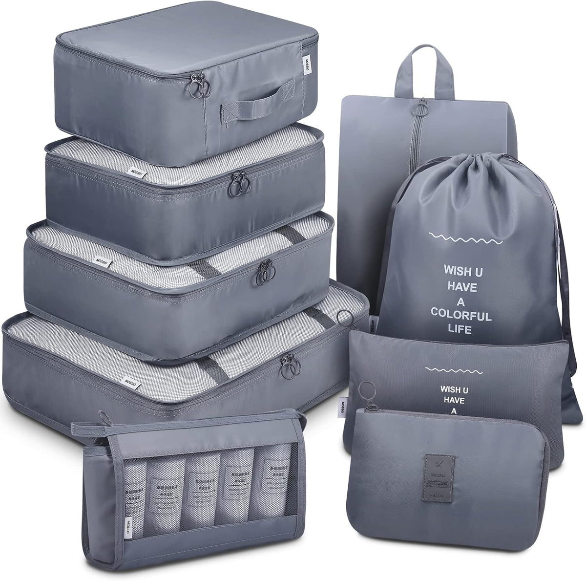 9 Set Packing Cubes with Shoe Bag & Electronics Bag - Luggage Organizers Suitcase Travel Accessories
