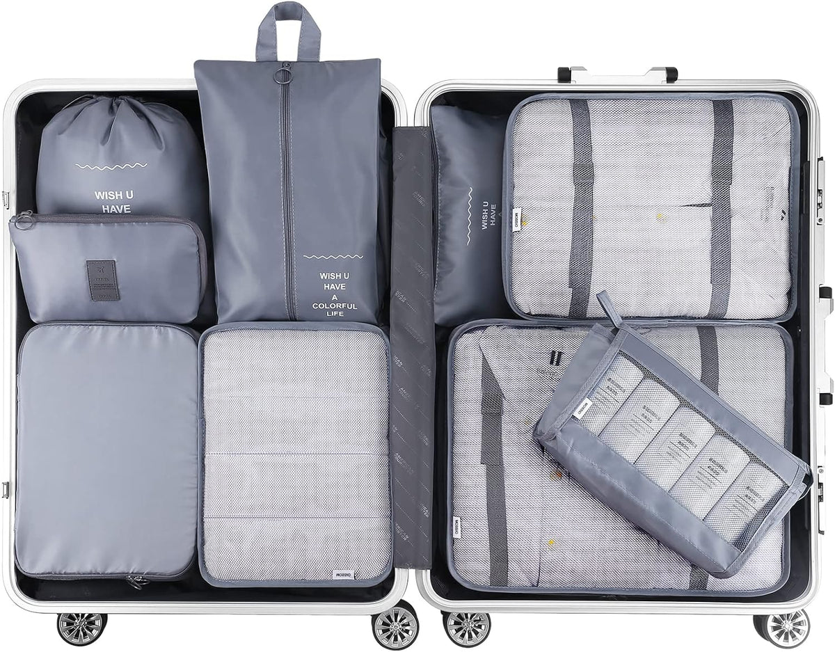 9 Set Packing Cubes with Shoe Bag & Electronics Bag - Luggage Organizers Suitcase Travel Accessories
