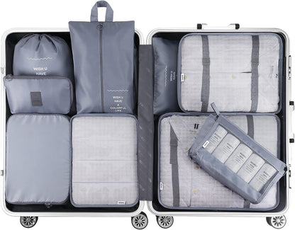 9 Set Packing Cubes with Shoe Bag & Electronics Bag - Luggage Organizers Suitcase Travel Accessories