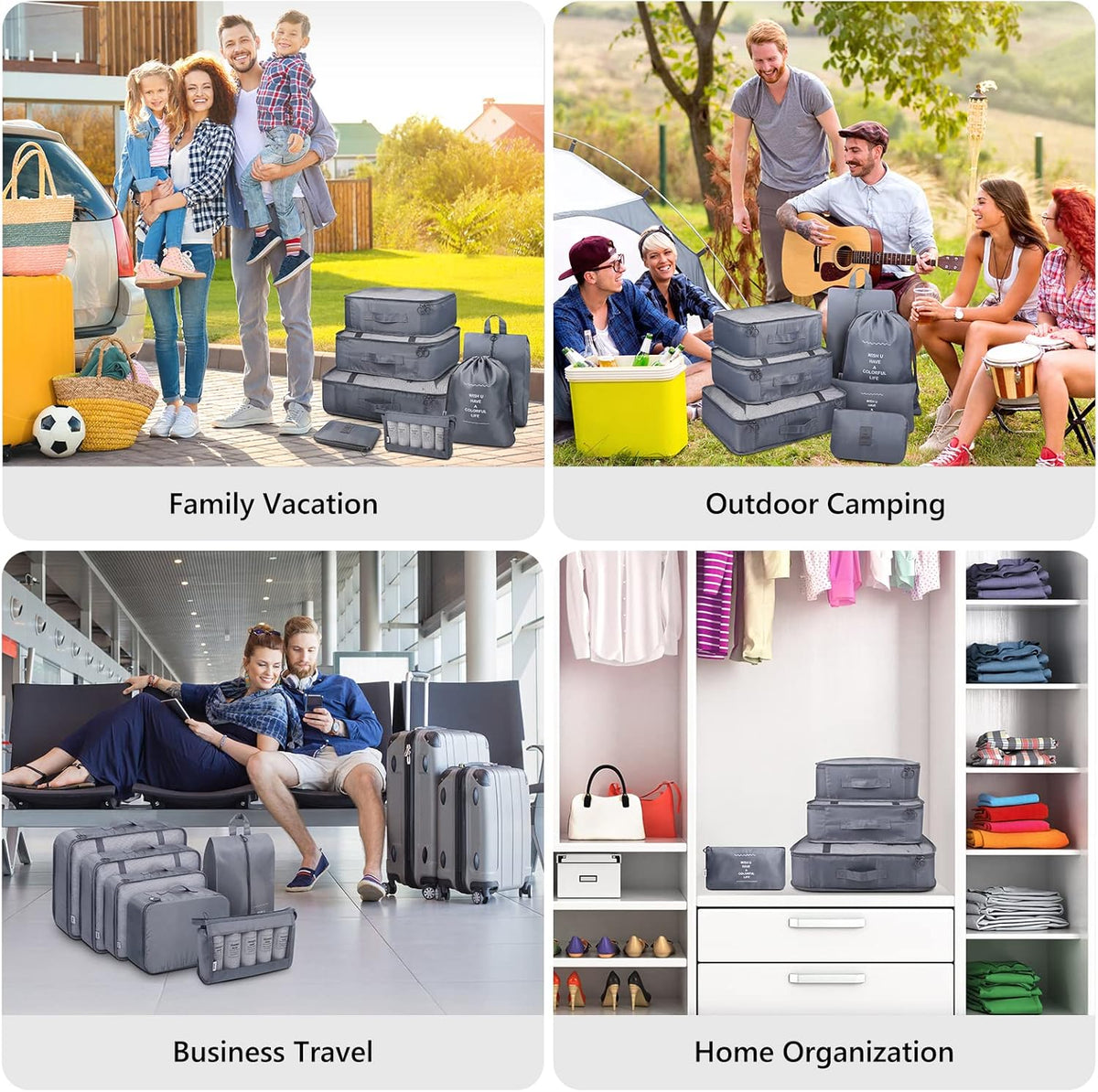 9 Set Packing Cubes with Shoe Bag & Electronics Bag - Luggage Organizers Suitcase Travel Accessories