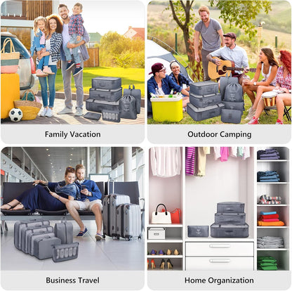 9 Set Packing Cubes with Shoe Bag & Electronics Bag - Luggage Organizers Suitcase Travel Accessories