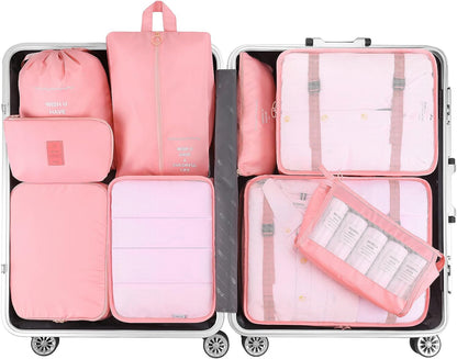 9 Set Packing Cubes with Shoe Bag & Electronics Bag - Luggage Organizers Suitcase Travel Accessories