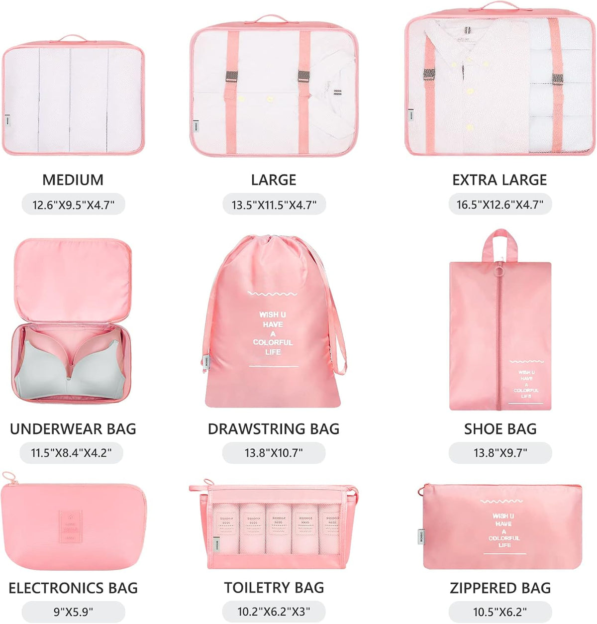 9 Set Packing Cubes with Shoe Bag & Electronics Bag - Luggage Organizers Suitcase Travel Accessories