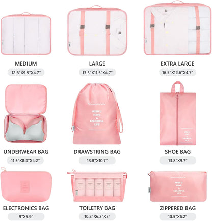 9 Set Packing Cubes with Shoe Bag & Electronics Bag - Luggage Organizers Suitcase Travel Accessories