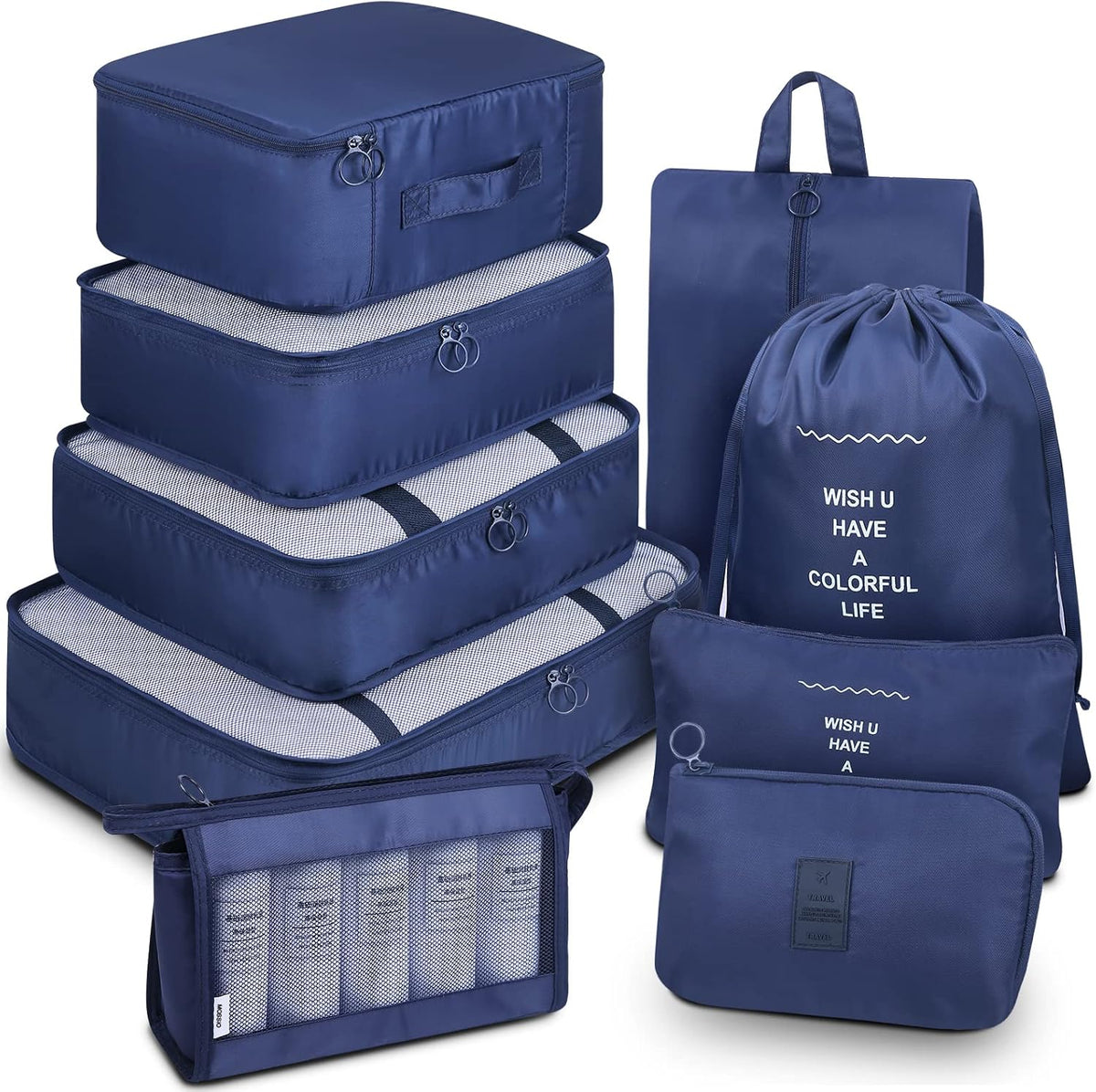 9 Set Packing Cubes with Shoe Bag & Electronics Bag - Luggage Organizers Suitcase Travel Accessories