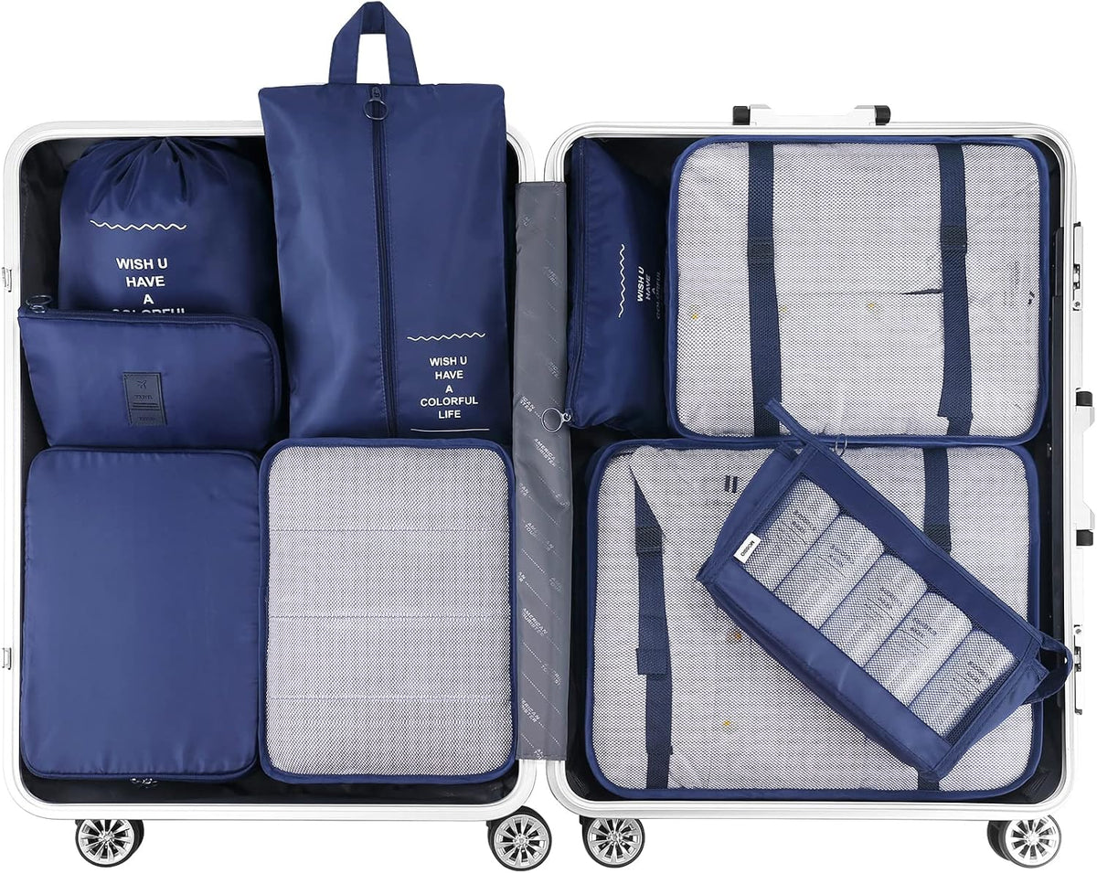 9 Set Packing Cubes with Shoe Bag & Electronics Bag - Luggage Organizers Suitcase Travel Accessories