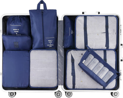 9 Set Packing Cubes with Shoe Bag & Electronics Bag - Luggage Organizers Suitcase Travel Accessories