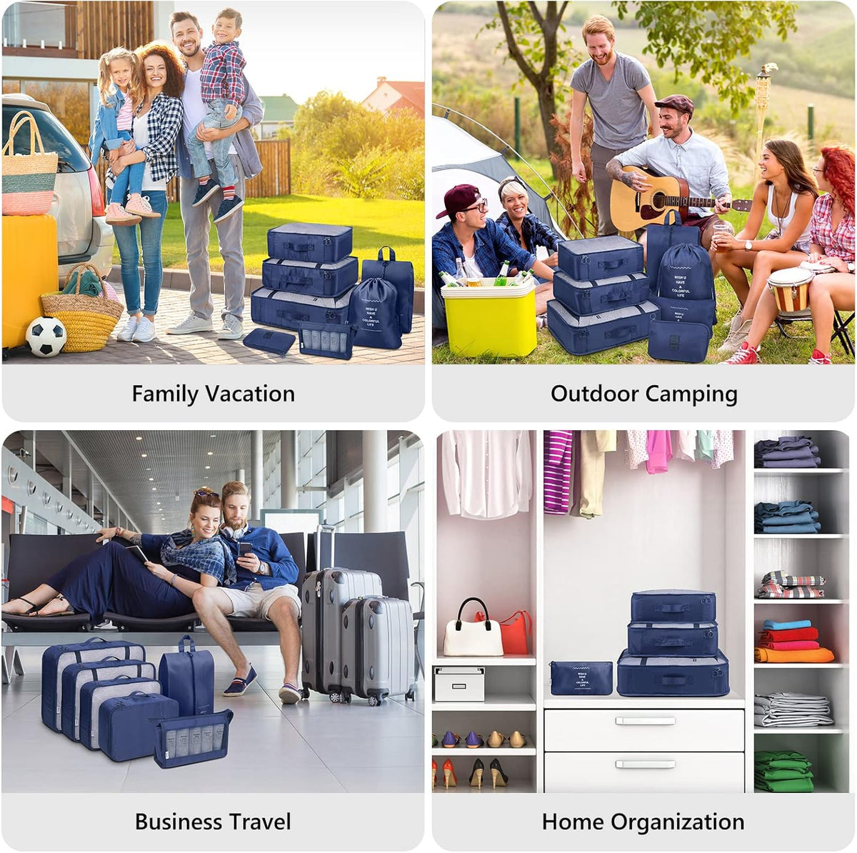 9 Set Packing Cubes with Shoe Bag & Electronics Bag - Luggage Organizers Suitcase Travel Accessories