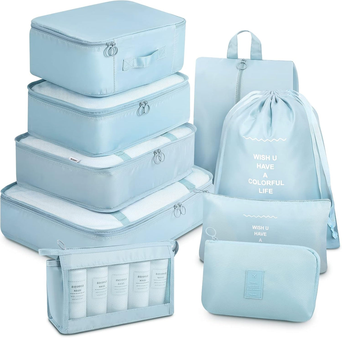 9 Set Packing Cubes with Shoe Bag & Electronics Bag - Luggage Organizers Suitcase Travel Accessories