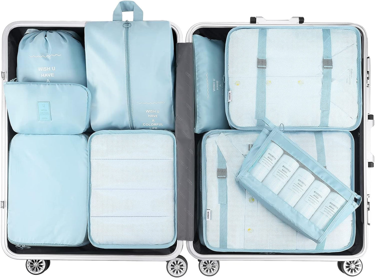 9 Set Packing Cubes with Shoe Bag & Electronics Bag - Luggage Organizers Suitcase Travel Accessories