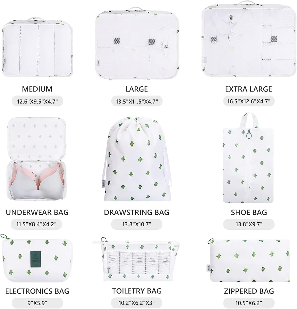 9 Set Packing Cubes with Shoe Bag & Electronics Bag - Luggage Organizers Suitcase Travel Accessories