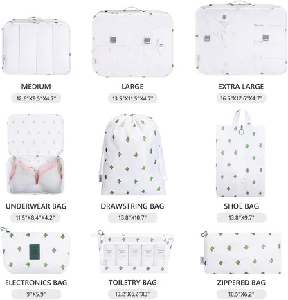 9 Set Packing Cubes with Shoe Bag & Electronics Bag - Luggage Organizers Suitcase Travel Accessories