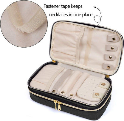 Double Layer Jewelry Organizer, Quilted Jewelry Travel Case for Rings, Necklaces, Earrings, Bracelets and More, Black-Bag Only