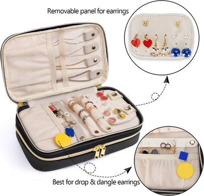 Double Layer Jewelry Organizer, Quilted Jewelry Travel Case for Rings, Necklaces, Earrings, Bracelets and More, Black-Bag Only