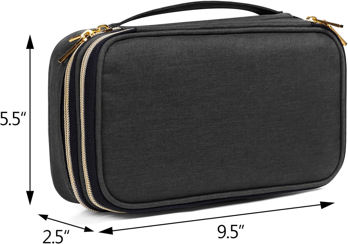 Double Layer Jewelry Organizer, Quilted Jewelry Travel Case for Rings, Necklaces, Earrings, Bracelets and More, Black-Bag Only