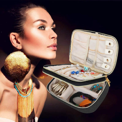 Double Layer Jewelry Organizer, Quilted Jewelry Travel Case for Rings, Necklaces, Earrings, Bracelets and More, Black-Bag Only