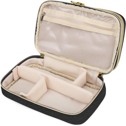 Double Layer Jewelry Organizer, Quilted Jewelry Travel Case for Rings, Necklaces, Earrings, Bracelets and More, Black-Bag Only