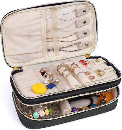 Double Layer Jewelry Organizer, Quilted Jewelry Travel Case for Rings, Necklaces, Earrings, Bracelets and More, Black-Bag Only