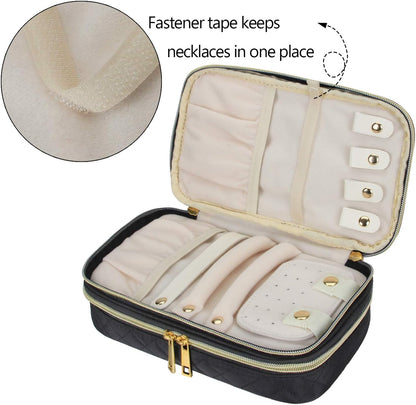 Double Layer Jewelry Organizer, Quilted Jewelry Travel Case for Rings, Necklaces, Earrings, Bracelets and More, Black-Bag Only