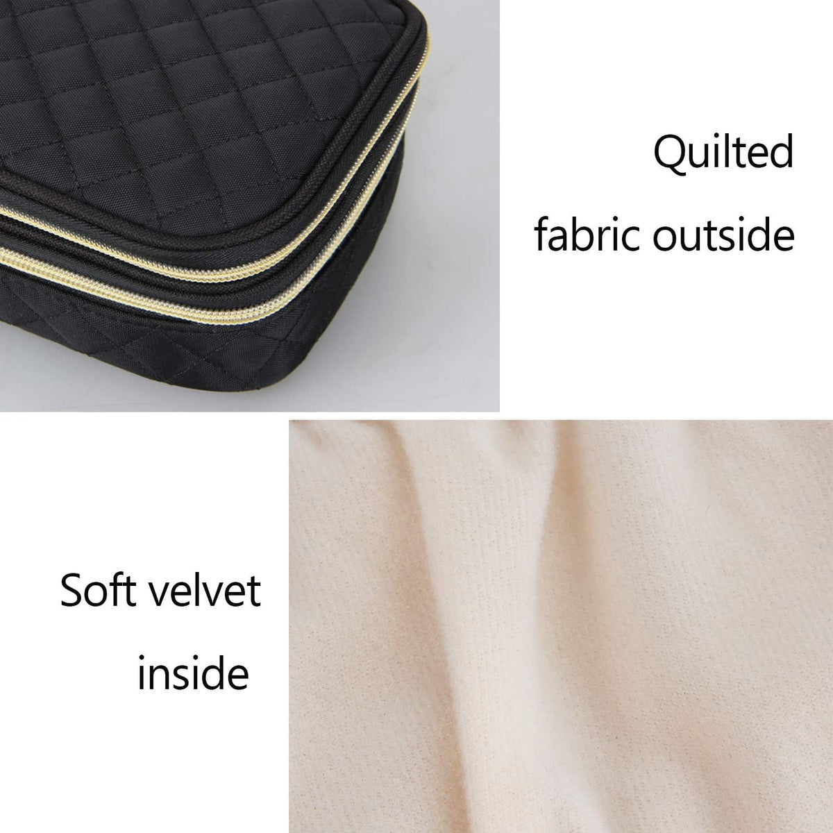 Double Layer Jewelry Organizer, Quilted Jewelry Travel Case for Rings, Necklaces, Earrings, Bracelets and More, Black-Bag Only