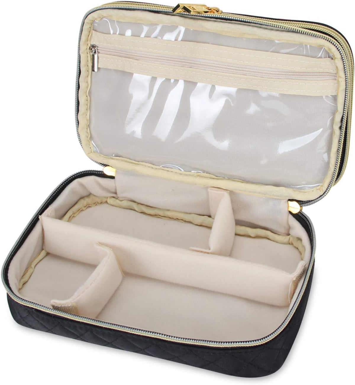 Double Layer Jewelry Organizer, Quilted Jewelry Travel Case for Rings, Necklaces, Earrings, Bracelets and More, Black-Bag Only